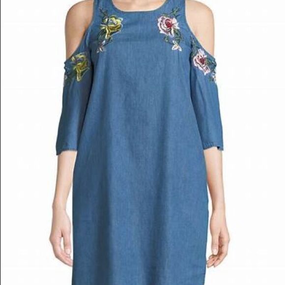 Embroidered floral Jean Dress - Picture 1 of 7